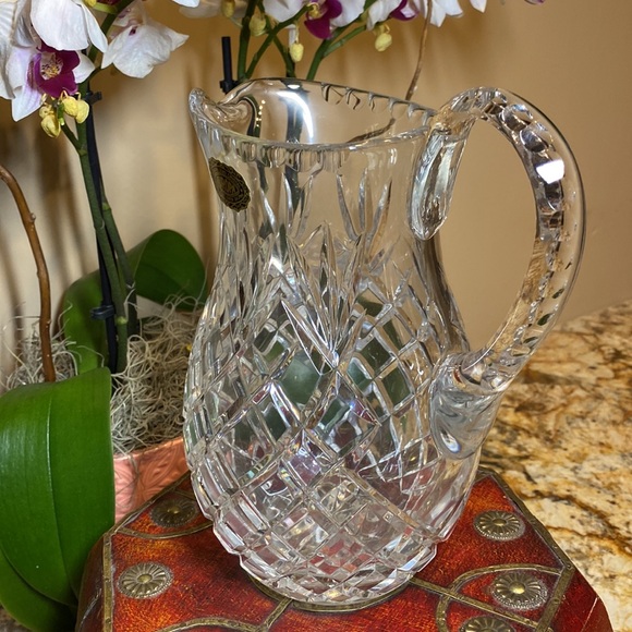 Vintage Europa Hand Cut 24% Lead Crystal Diamond & Starburst Motif Jug Pitcher - Picture 9 of 9